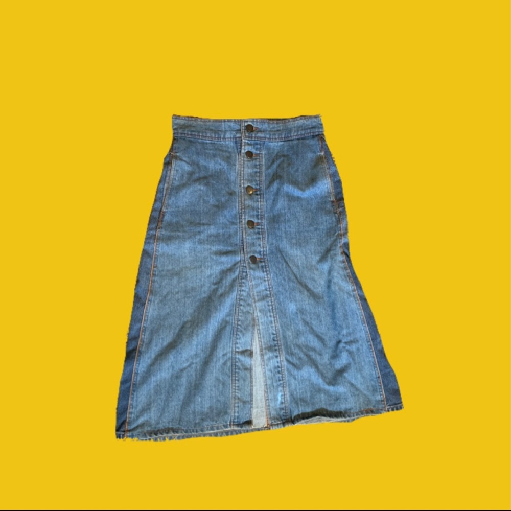 Long denim skirt front button up